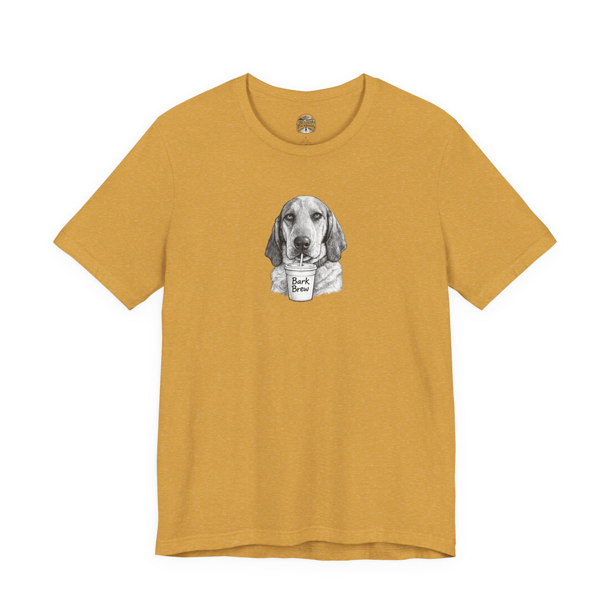 Dog Lover T‑Shirt —Hound Drinking 'Bark Brew' Graphic Tee