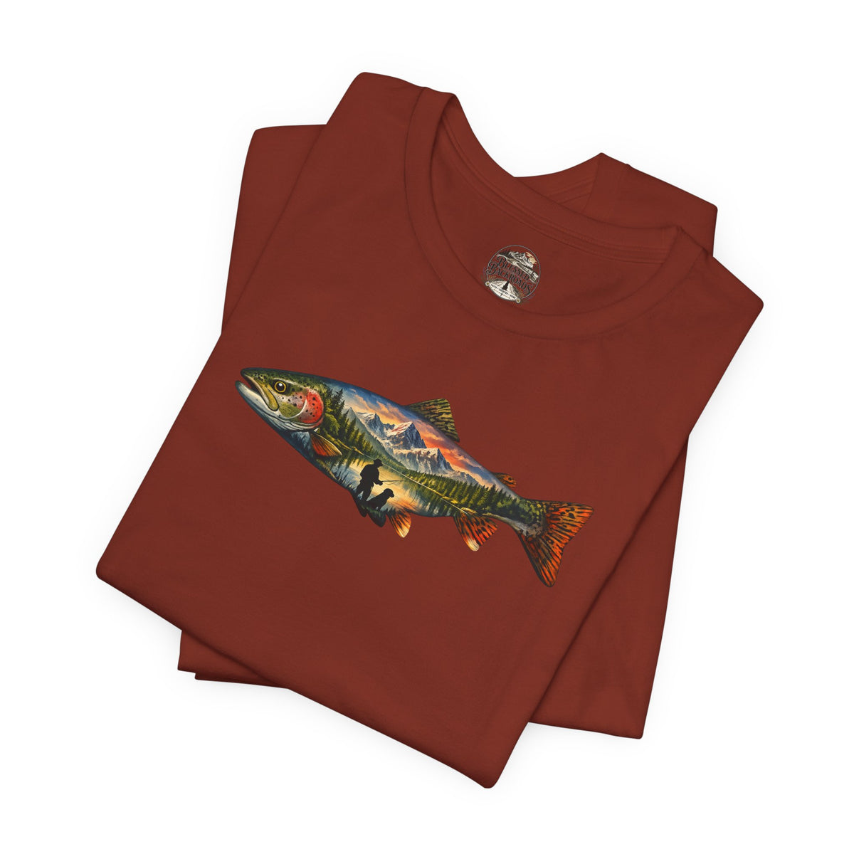 Trout Landscape Graphic Tee — Nature Fisherman T-Shirt