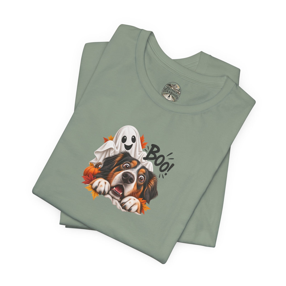 Halloween Dog Tee — "Boo!" Ghost Bernese Mountain Puppy T-Shirt
