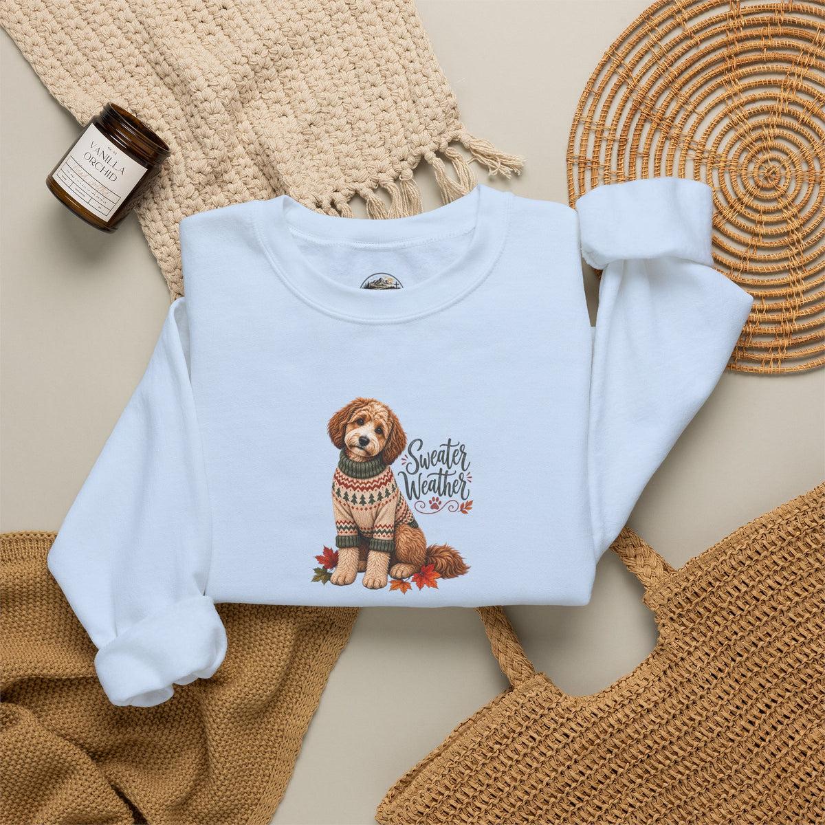 Dog in Sweater Crewneck Sweatshirt — "Sweater Weather" Cozy Fall Pullover