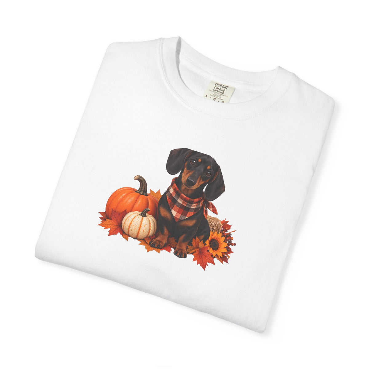 Dachshund Pumpkin Tee — Fall Dog Shirt with Pumpkins & Sunflower