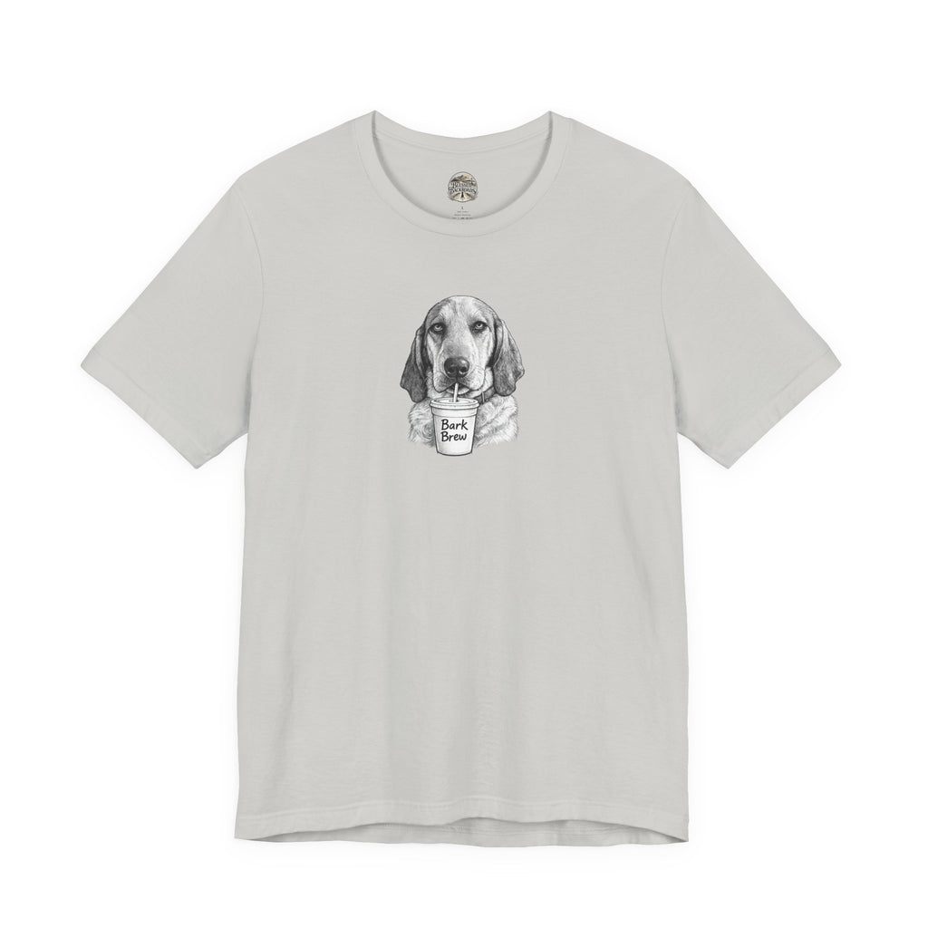 Dog Lover T‑Shirt —Hound Drinking 'Bark Brew' Graphic Tee