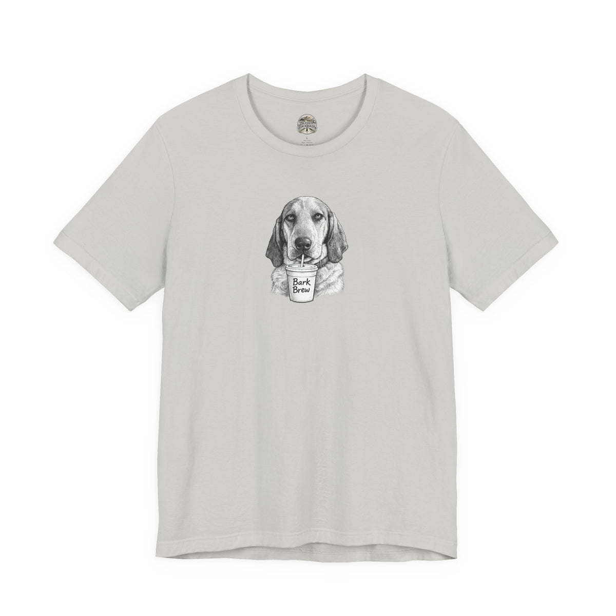 Dog Lover T‑Shirt —Hound Drinking 'Bark Brew' Graphic Tee