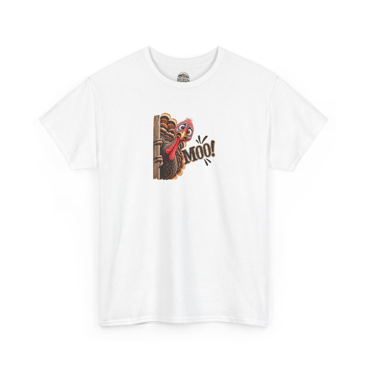 Turkey Peeking 'Moo!' Tee — Funny Thanksgiving Turkey T-Shirt