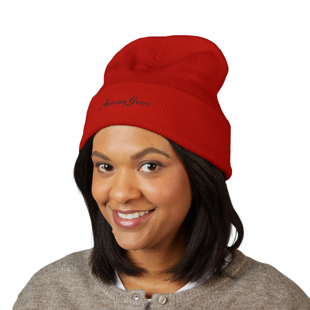 Amazing Grace Embroidered Cuffed Beanie — Faith-Inspired Winter Hat