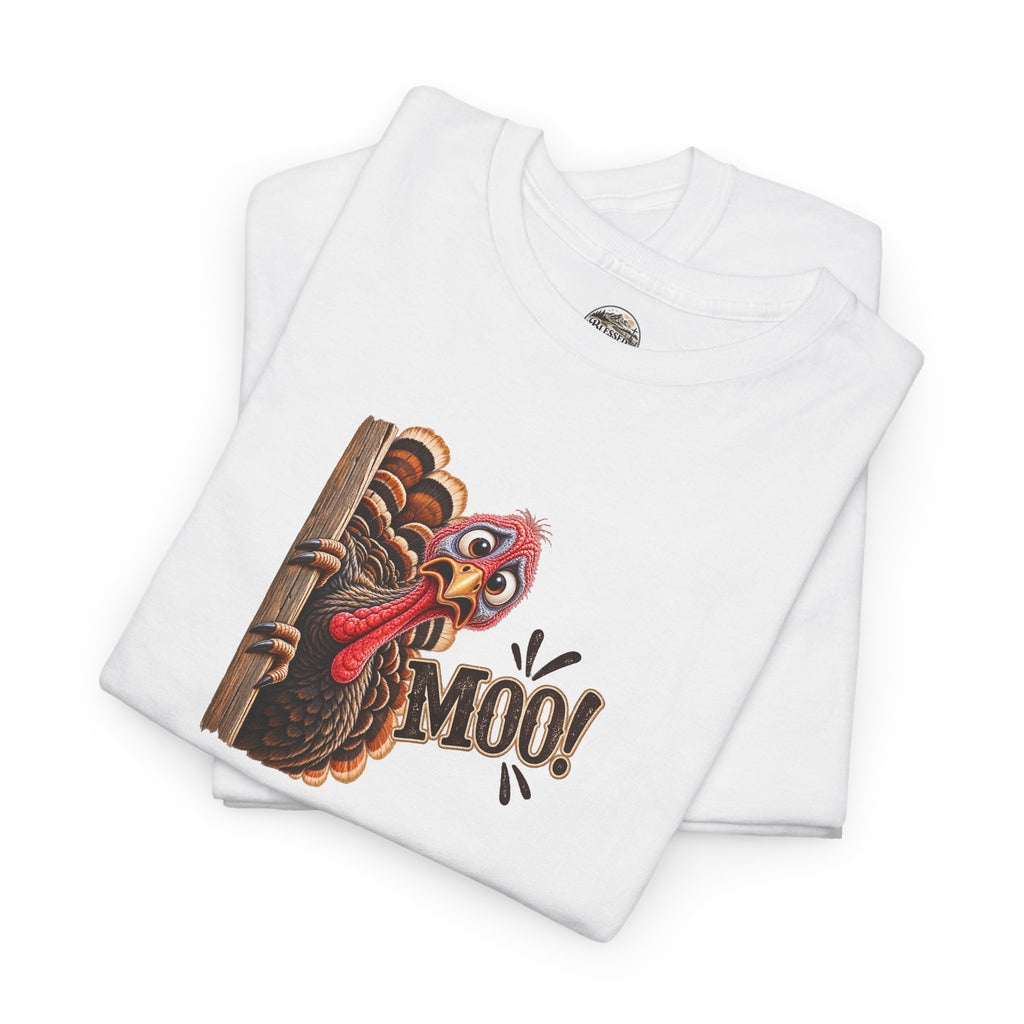 Turkey Peeking 'Moo!' Tee — Funny Thanksgiving Turkey T-Shirt
