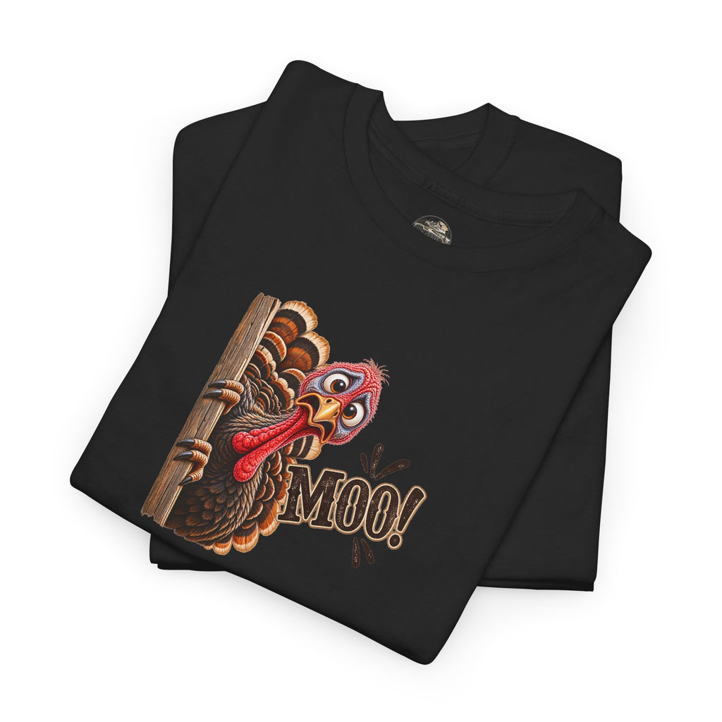 Turkey Peeking 'Moo!' Tee — Funny Thanksgiving Turkey T-Shirt