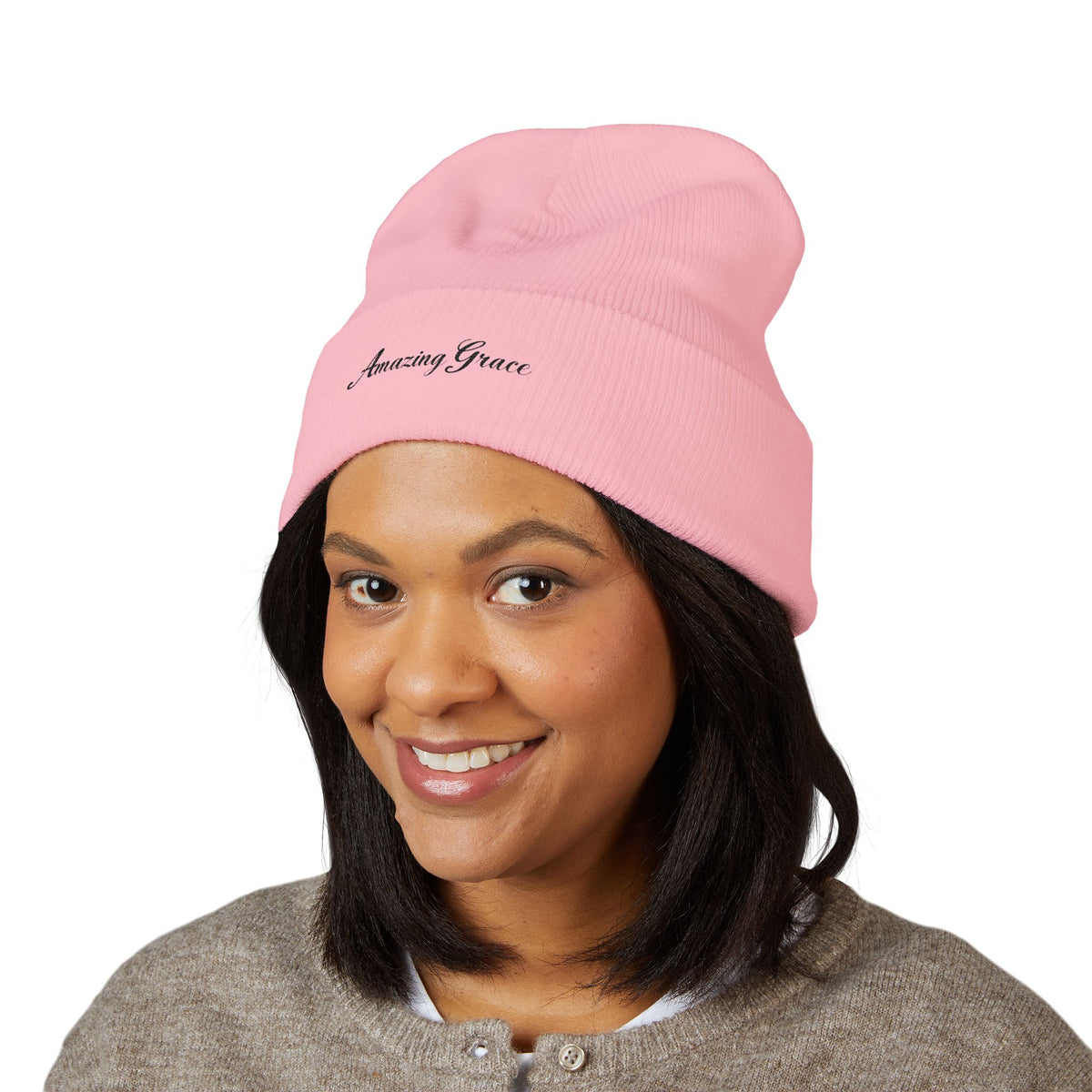 Amazing Grace Embroidered Cuffed Beanie — Faith-Inspired Winter Hat