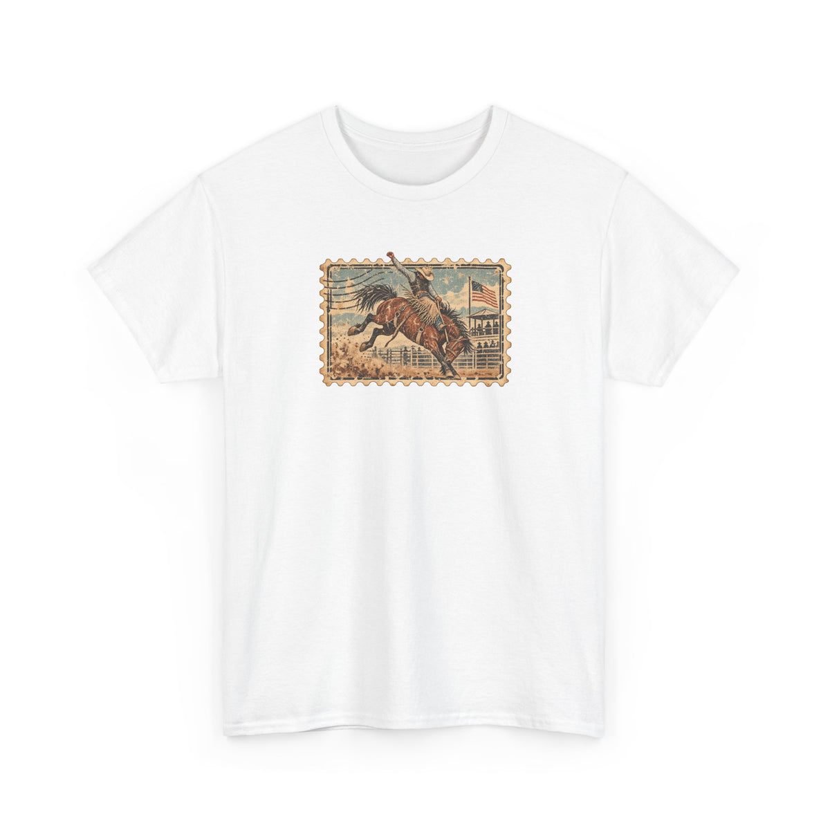 Western Rodeo Stamp T-Shirt — Vintage Bucking Bronco Tee