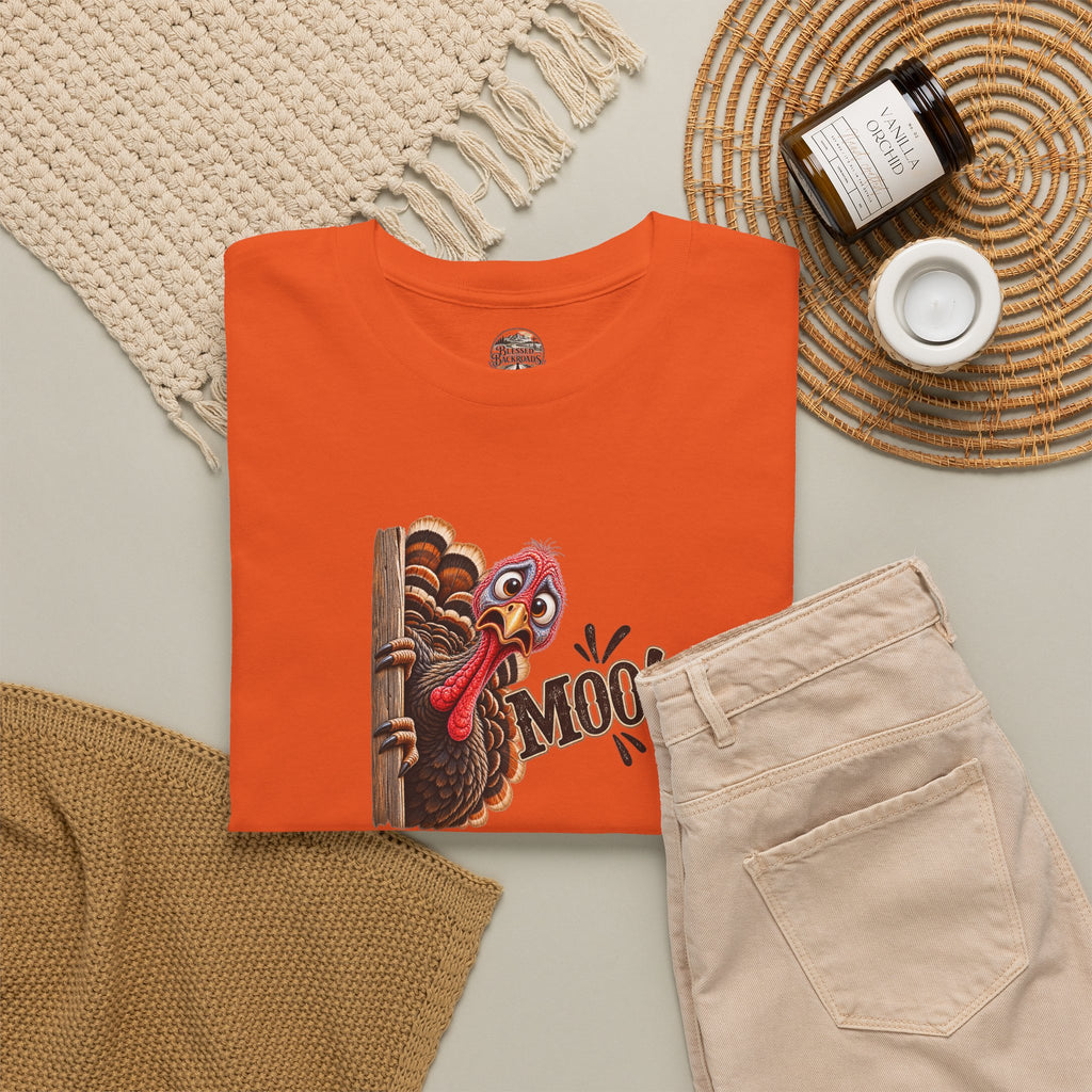 Turkey Peeking 'Moo!' Tee — Funny Thanksgiving Turkey T-Shirt