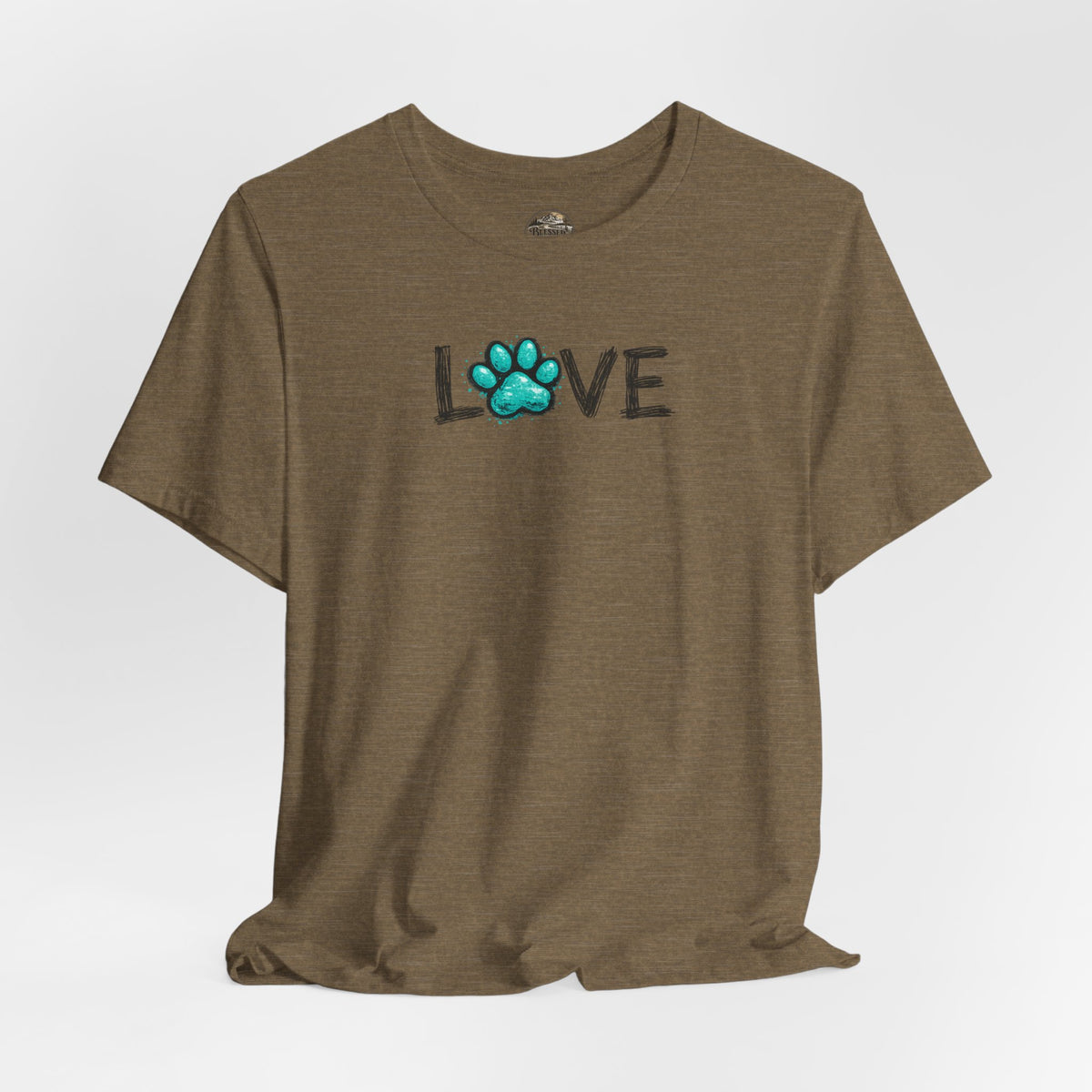 Love Paw Print T-Shirt — Teal Paw "LOVE" Graphic Tee for Dog Lovers