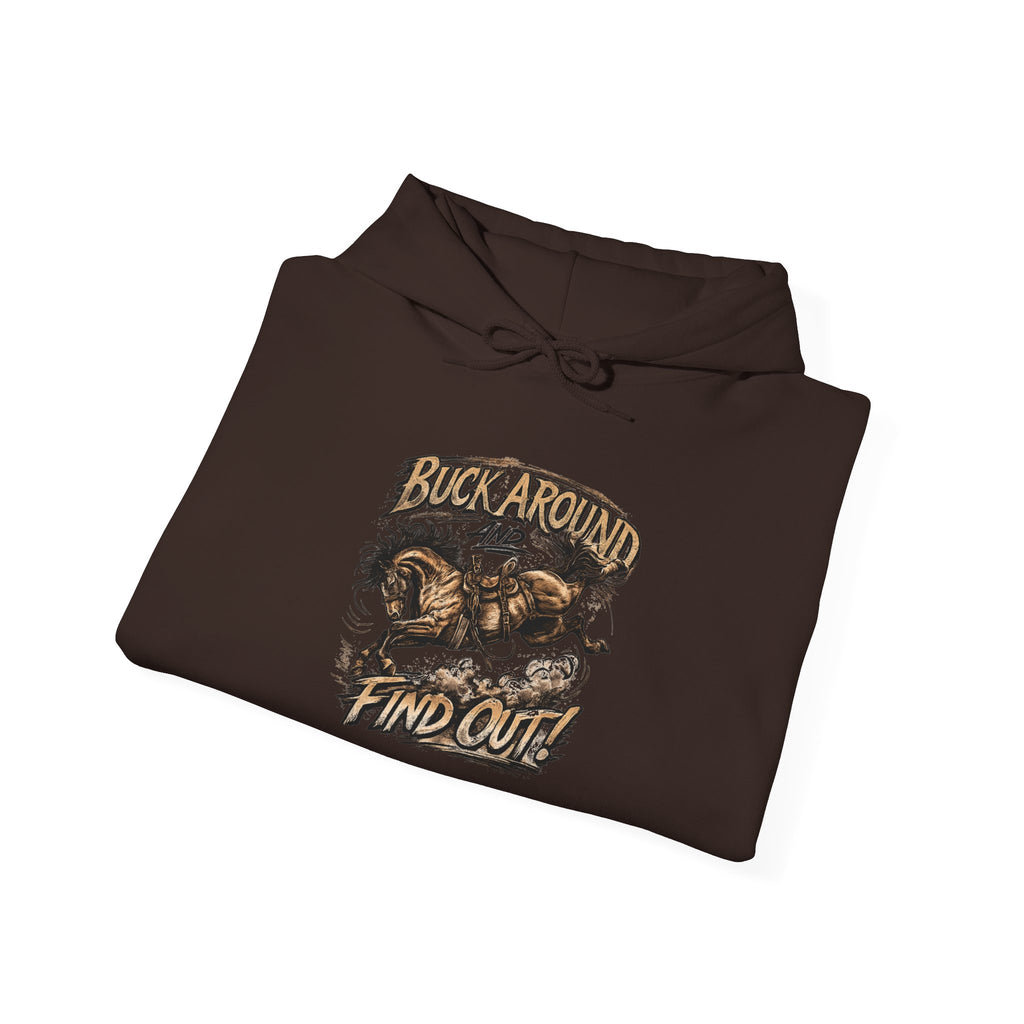 Buck Around Find Out Hoodie - Vintage Rodeo Bison Graphic Pullover