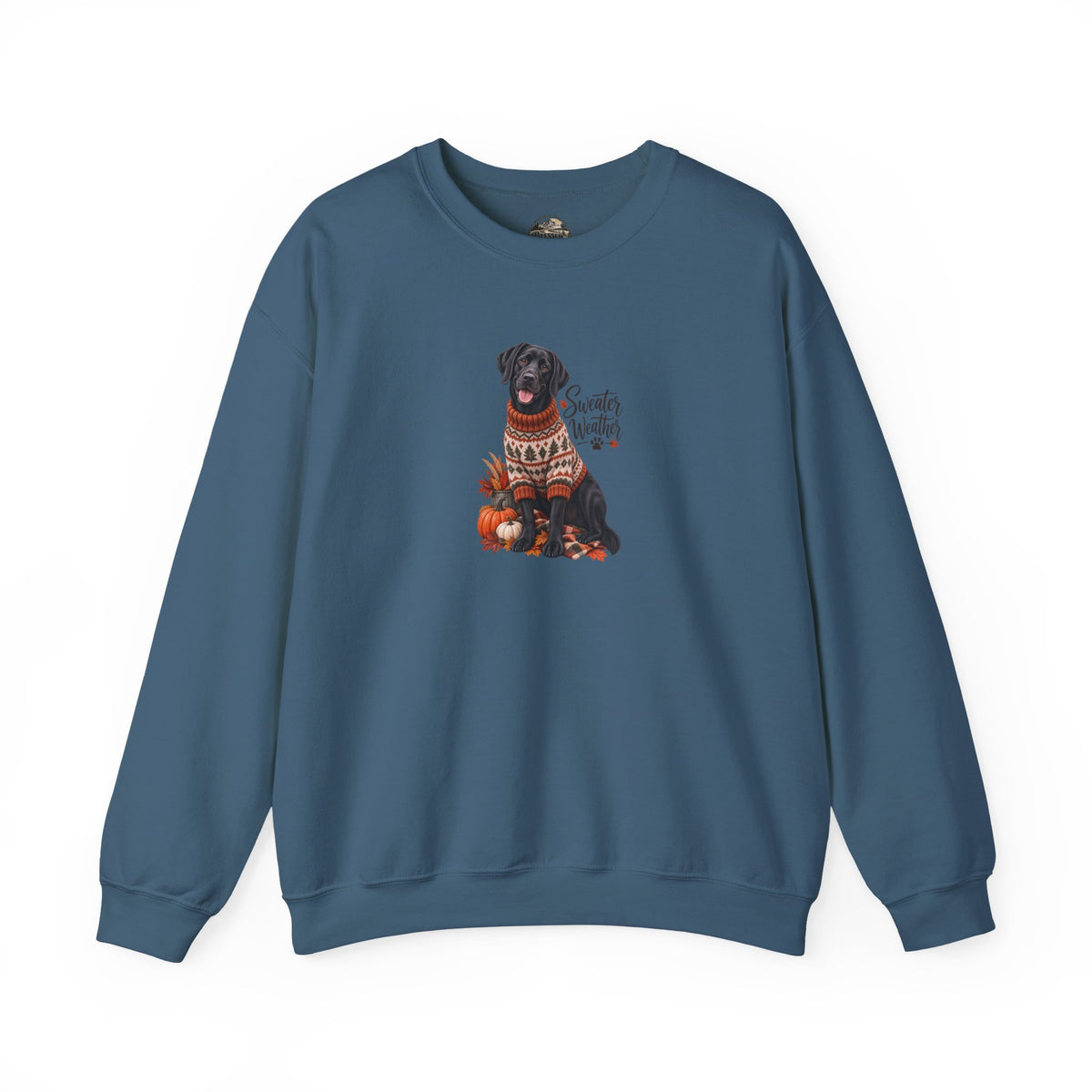 Crewneck Sweatshirt — Black Lab in Cozy Sweater "Sweater Weather" Autumn Design
