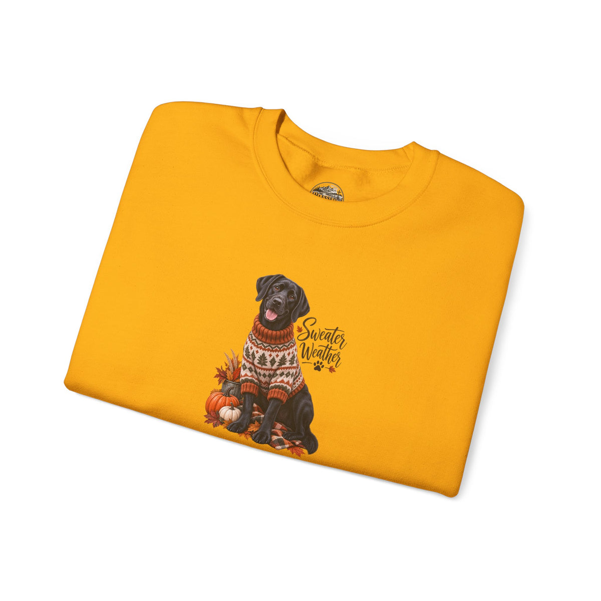 Crewneck Sweatshirt — Black Lab in Cozy Sweater "Sweater Weather" Autumn Design