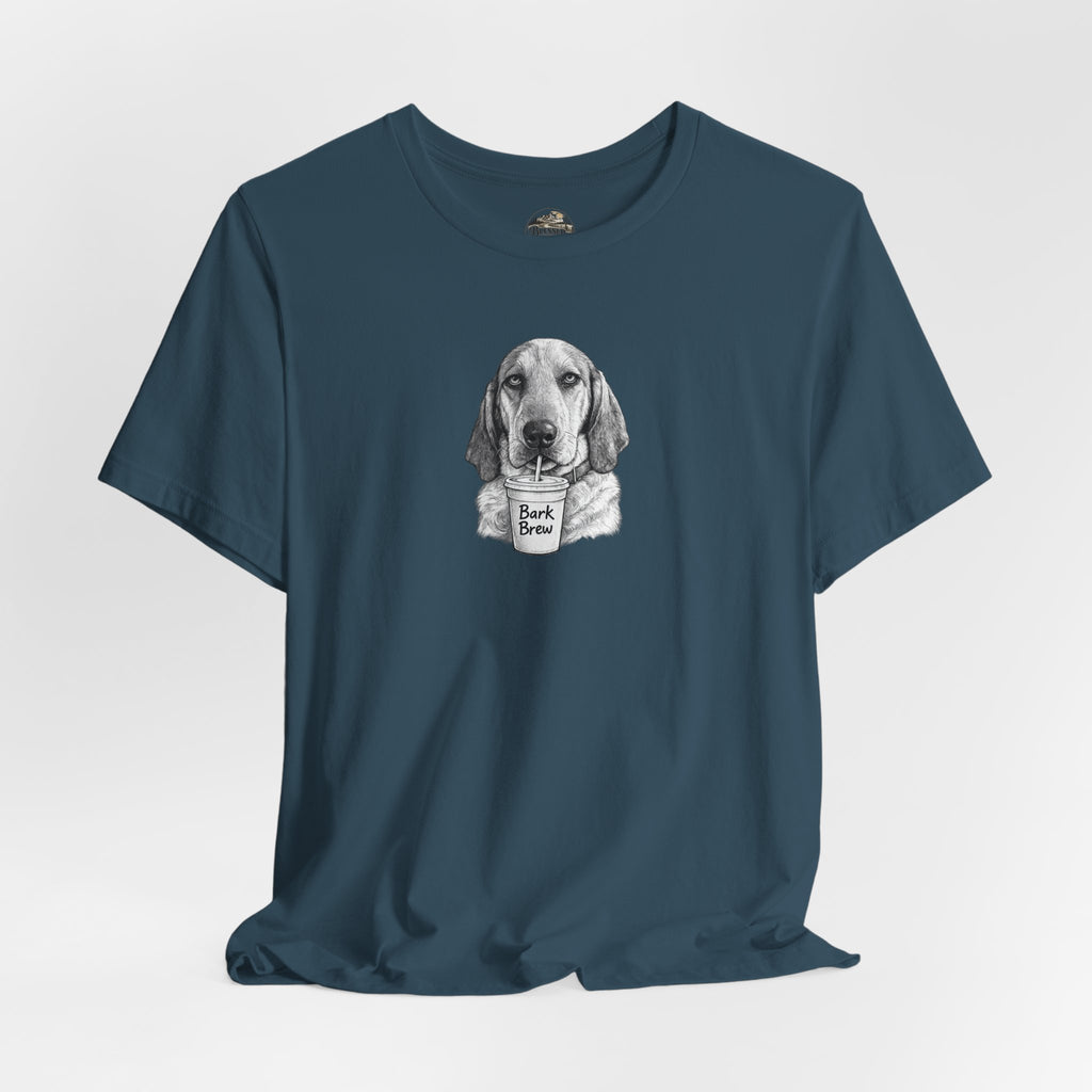 Dog Lover T‑Shirt —Hound Drinking 'Bark Brew' Graphic Tee