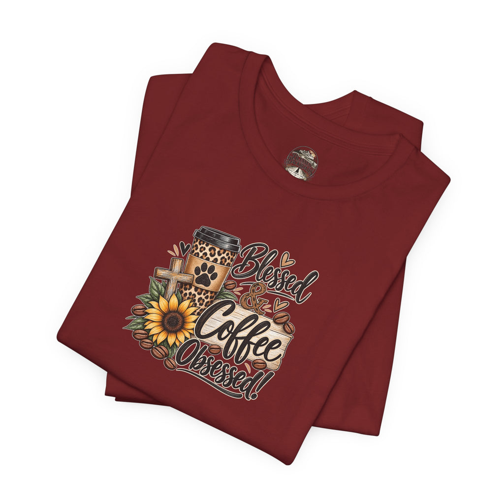 Blessed & Coffee Obsessed Tee — Sunflower Coffee Lover T-Shirt