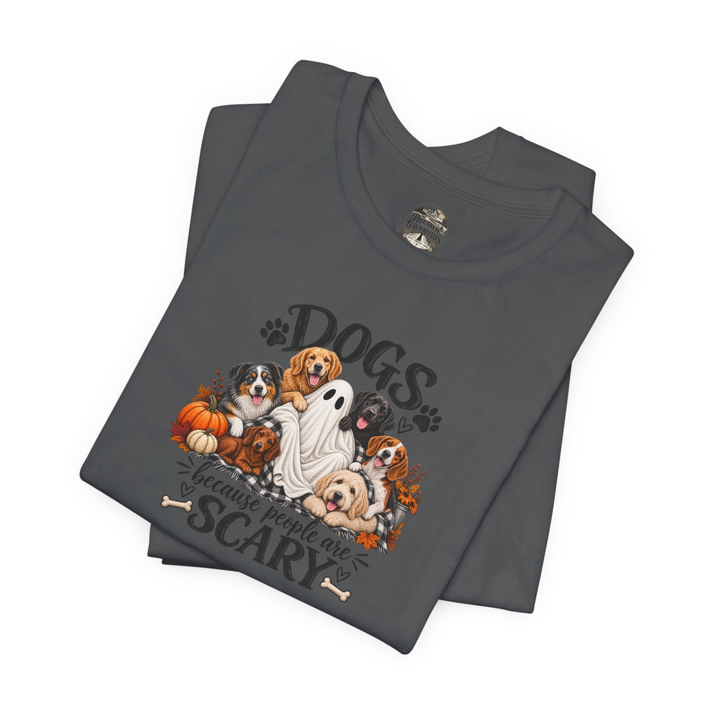 Dogs Because People Are Scary T-Shirt — Cute Halloween Ghost Puppies Tee
