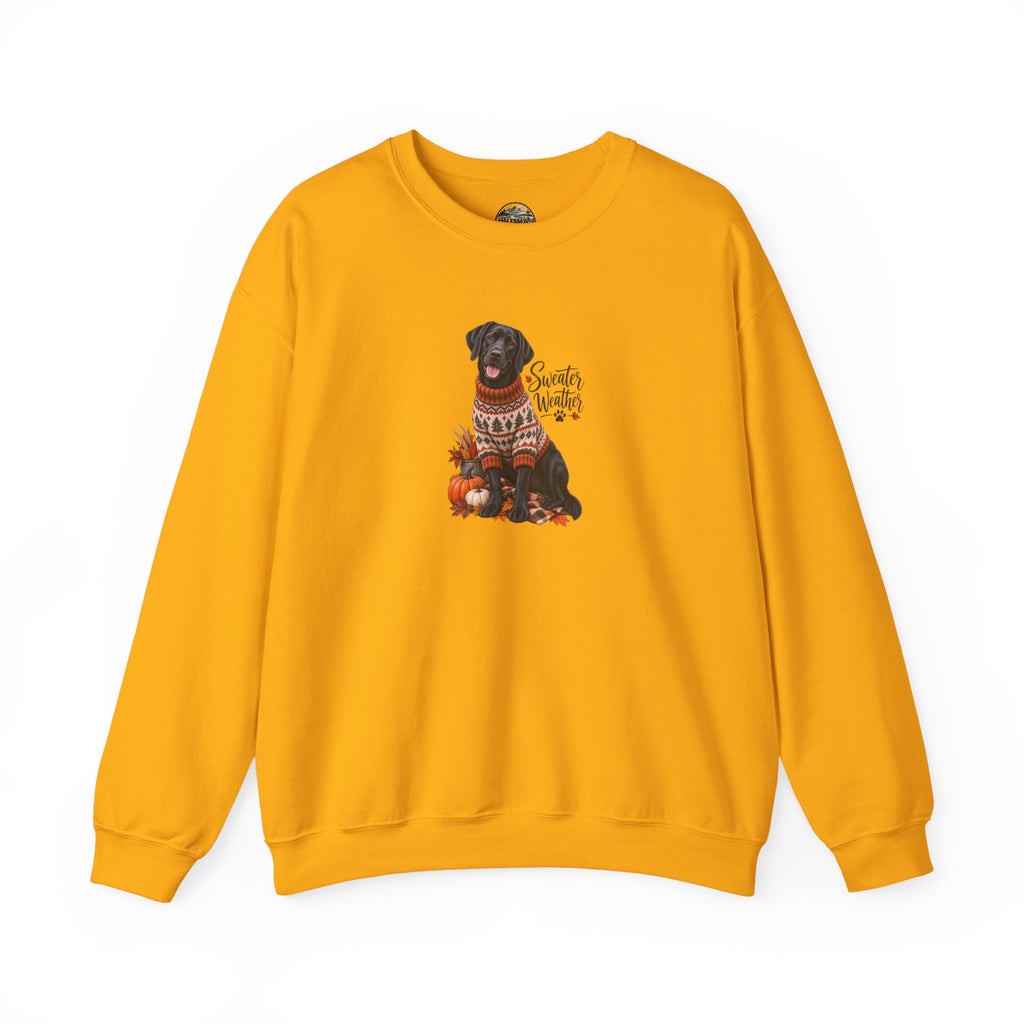 Crewneck Sweatshirt — Black Lab in Cozy Sweater "Sweater Weather" Autumn Design