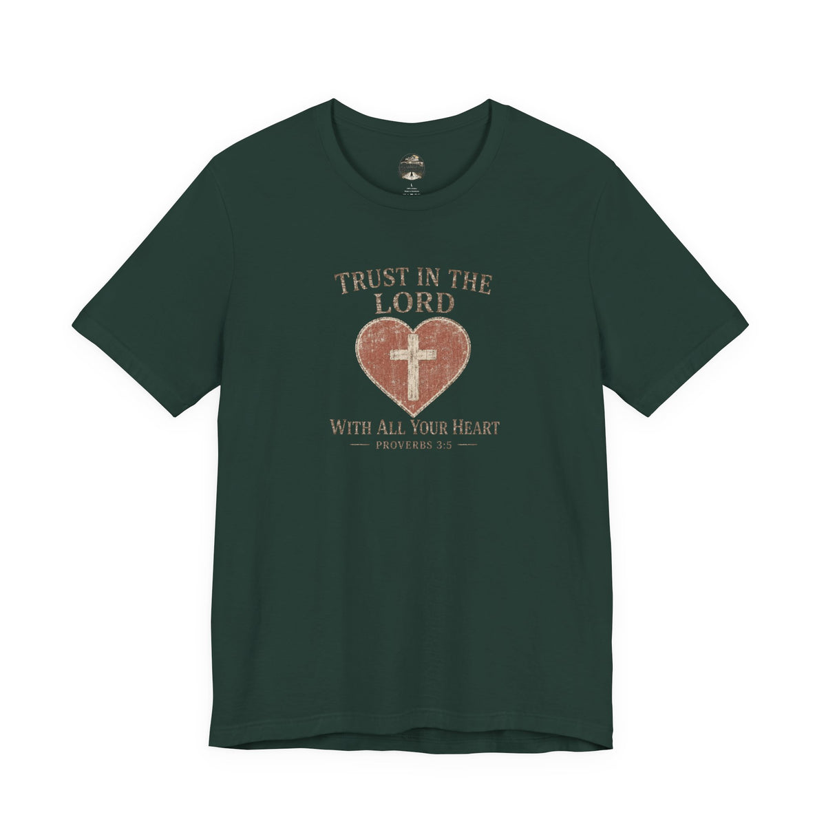 Trust in the Lord Tee — Heart & Cross Proverbs 3:5 Christian T‑Shirt