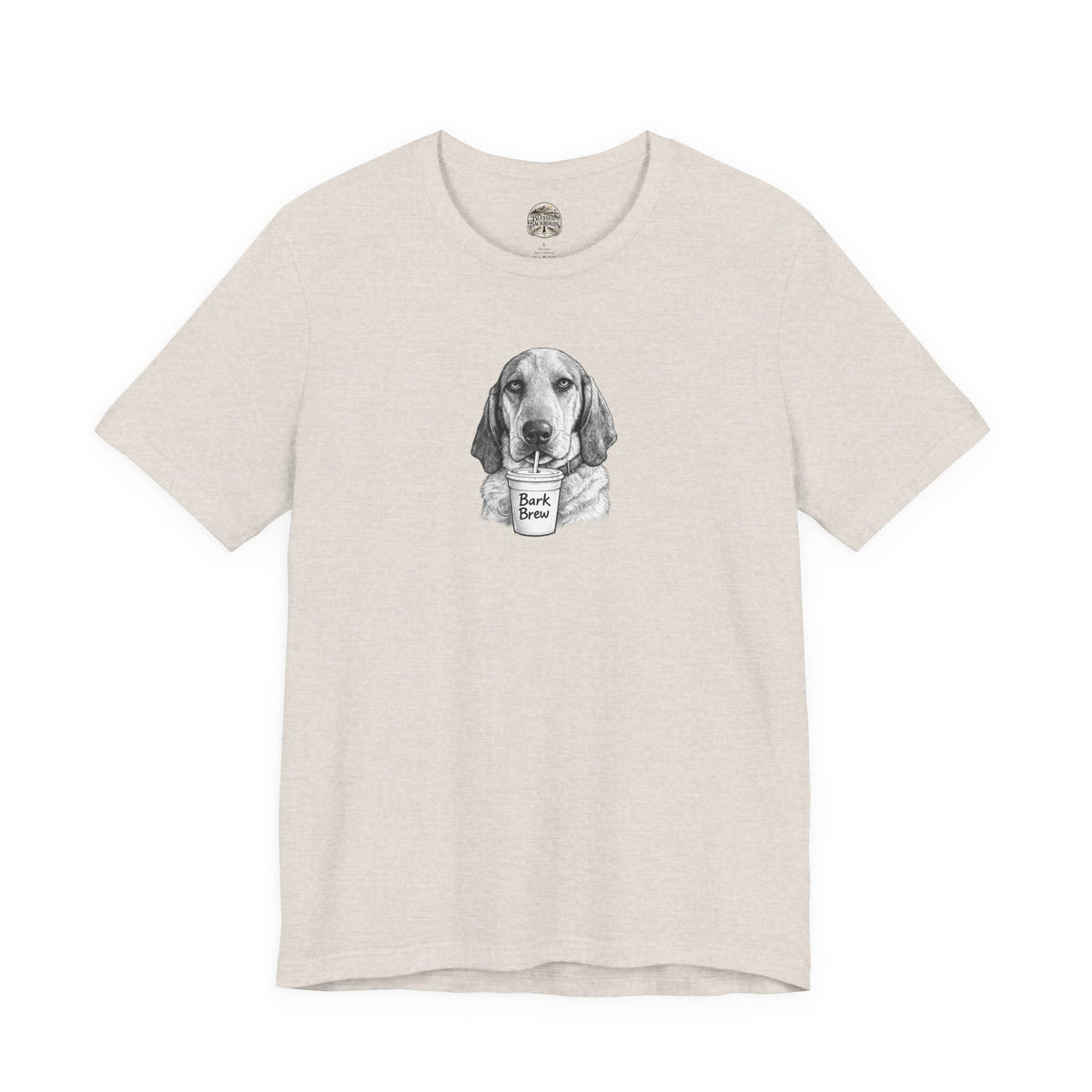 Dog Lover T‑Shirt —Hound Drinking 'Bark Brew' Graphic Tee