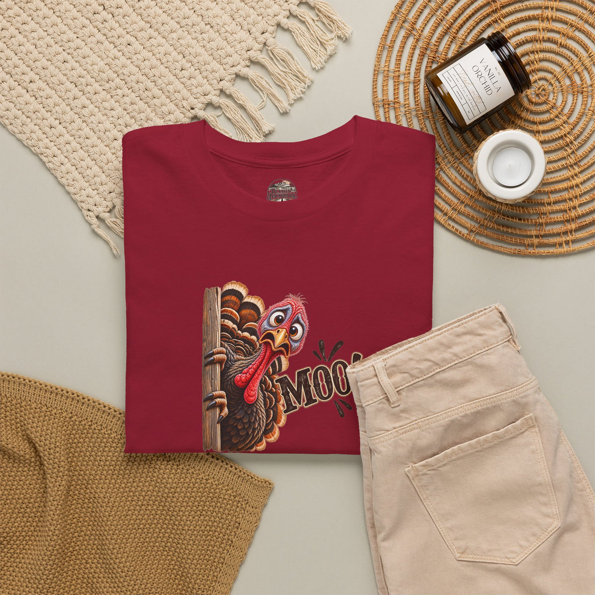 Turkey Peeking 'Moo!' Tee — Funny Thanksgiving Turkey T-Shirt