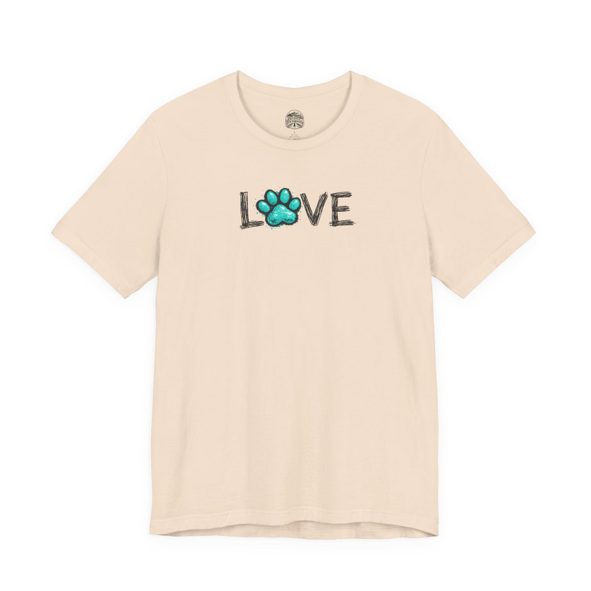 Love Paw Print T-Shirt — Teal Paw "LOVE" Graphic Tee for Dog Lovers