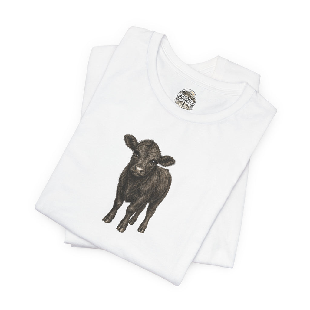 Cow Illustration T-Shirt — Cute Black Calf Graphic Tee