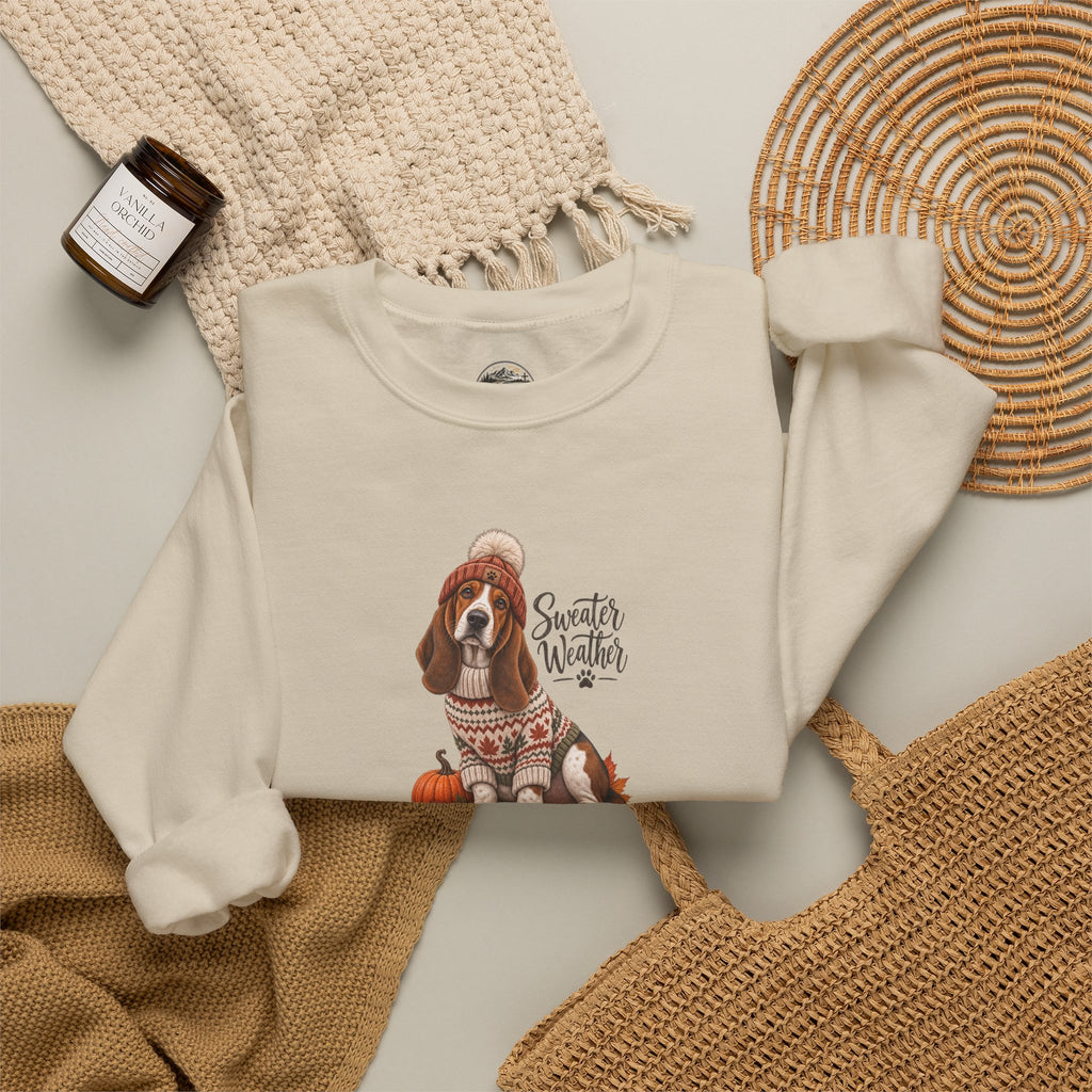 Basset Hound Fall Sweatshirt – 'Sweater Weather' Cozy Autumn Crewneck