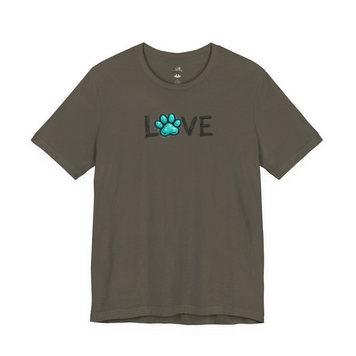 Love Paw Print T-Shirt — Teal Paw "LOVE" Graphic Tee for Dog Lovers