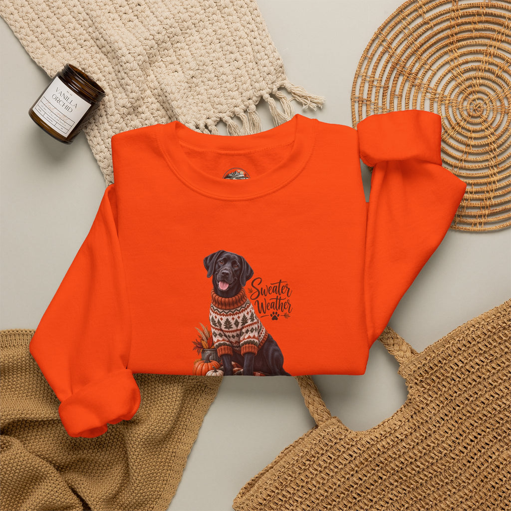 Crewneck Sweatshirt — Black Lab in Cozy Sweater "Sweater Weather" Autumn Design