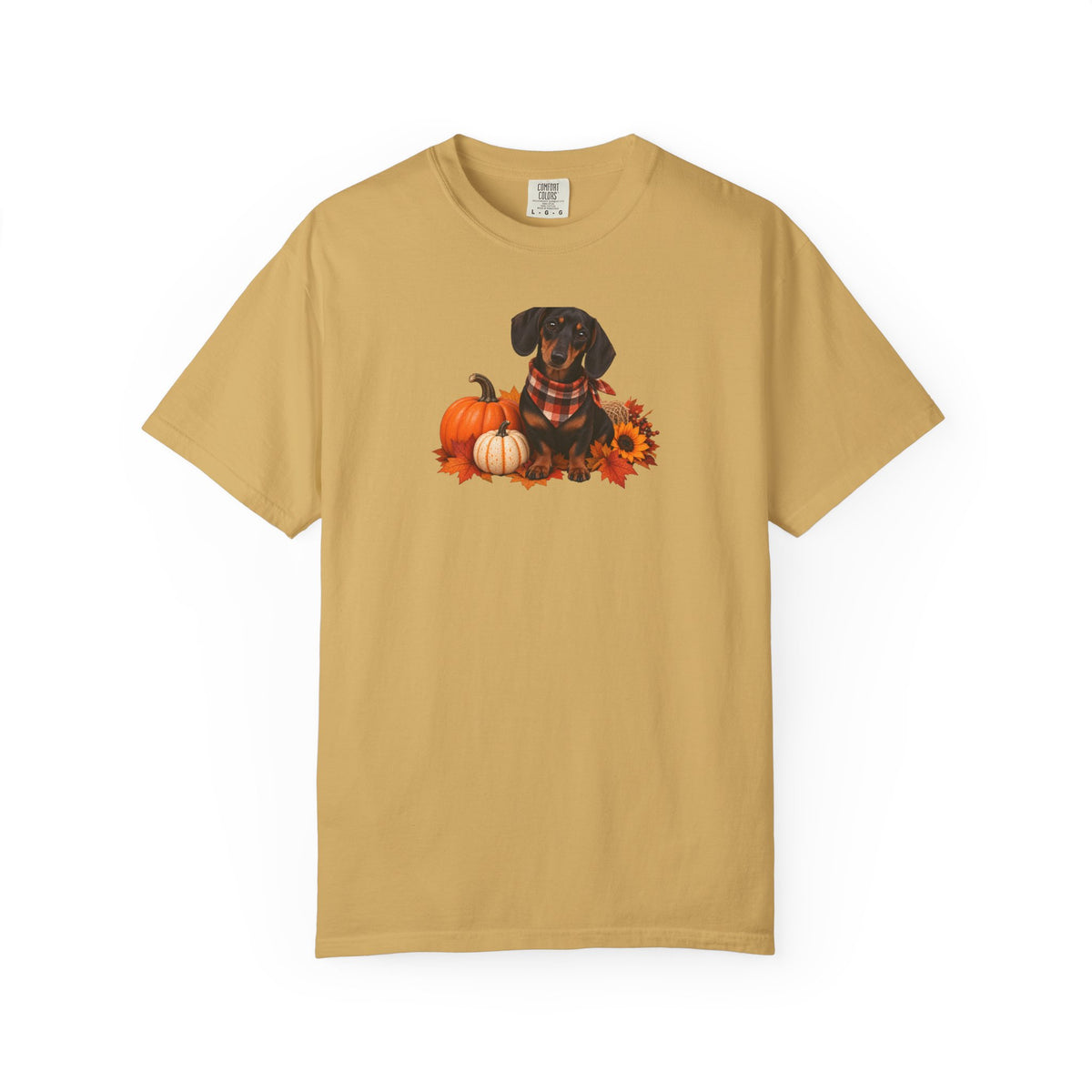 Dachshund Pumpkin Tee — Fall Dog Shirt with Pumpkins & Sunflower