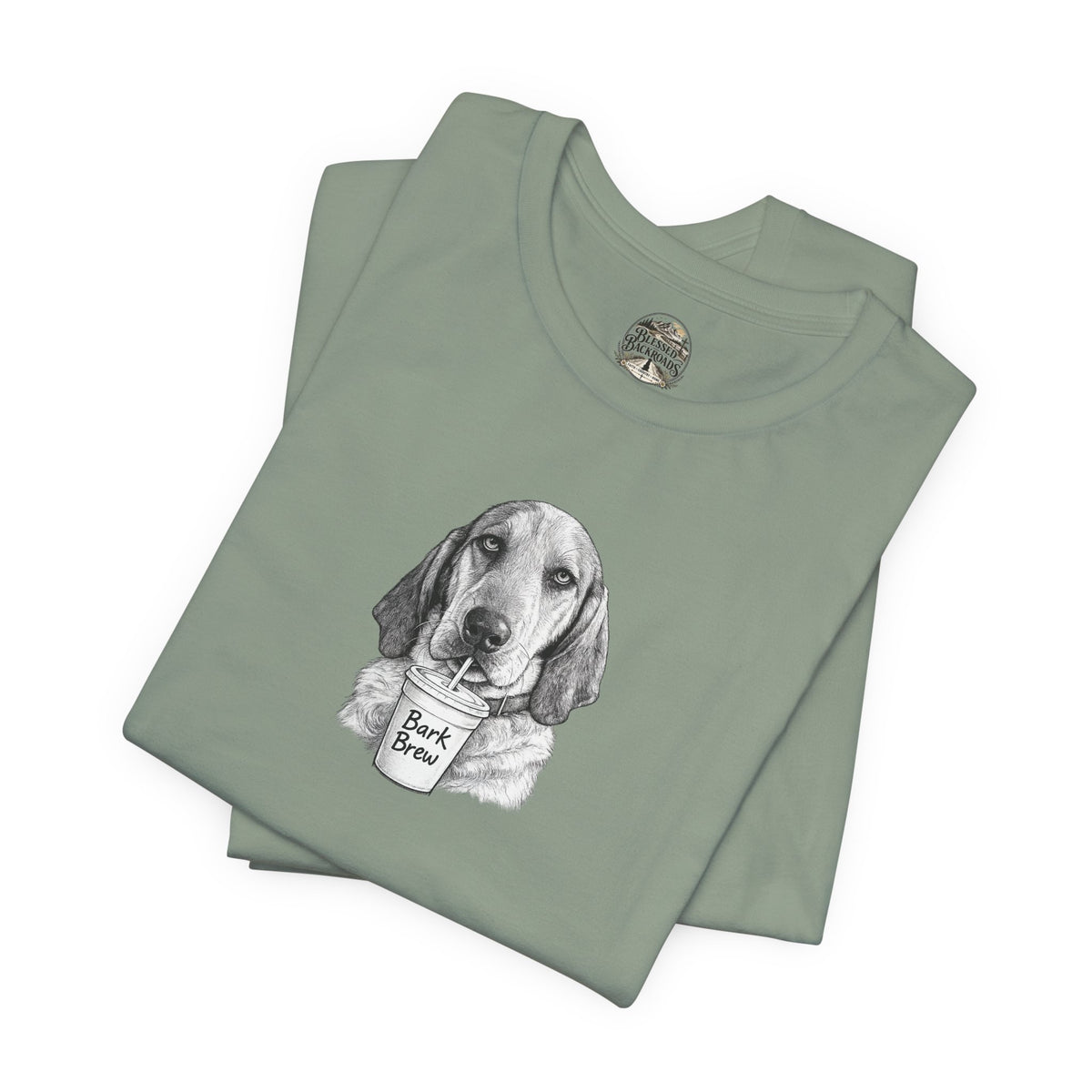 Dog Lover T‑Shirt —Hound Drinking 'Bark Brew' Graphic Tee