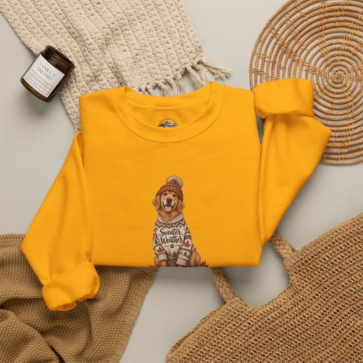Golden Retriever in Sweater Crewneck Sweatshirt — Cozy Dog Lover Pullover