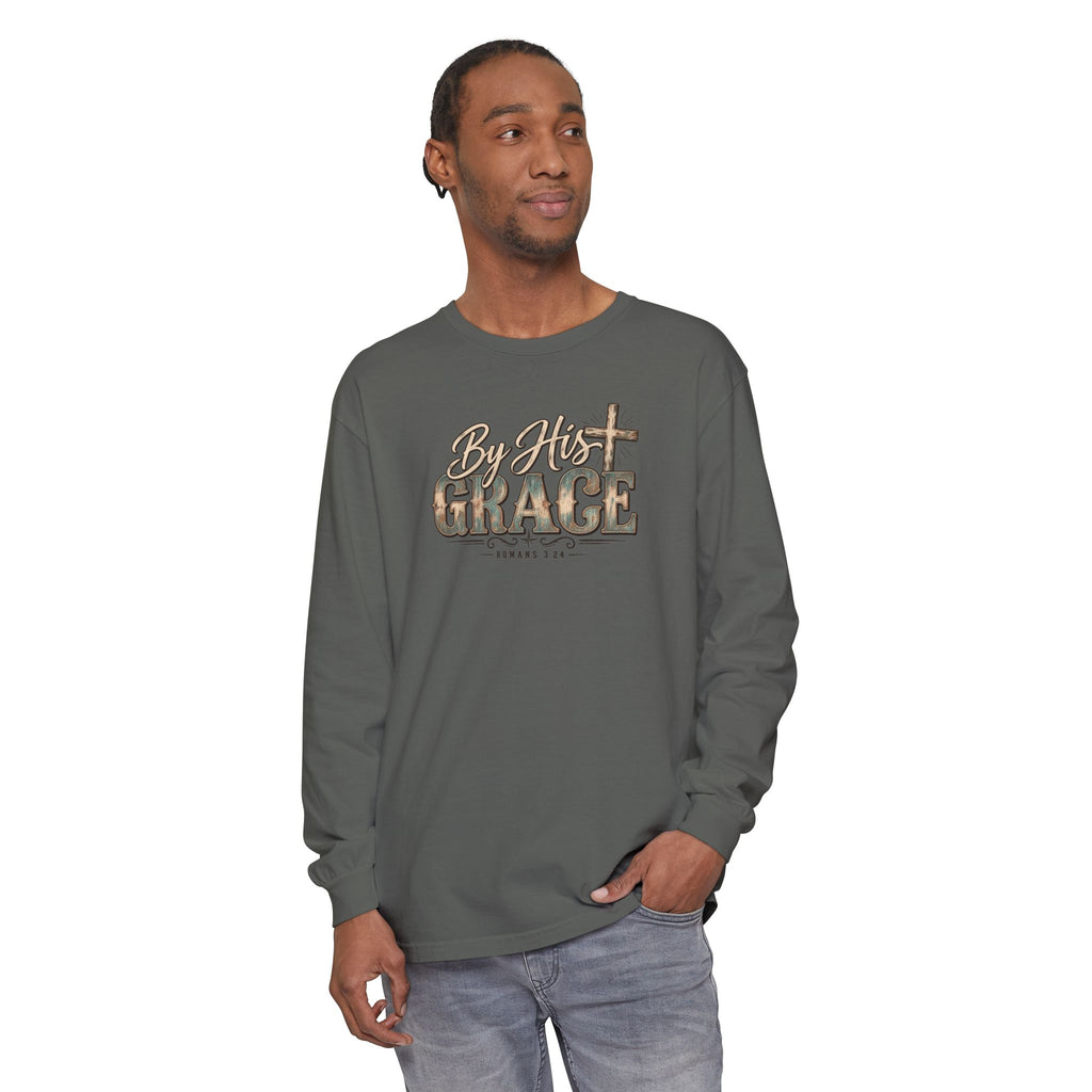 By His Grace Long Sleeve Shirt — Christian Faith Tee with Cross