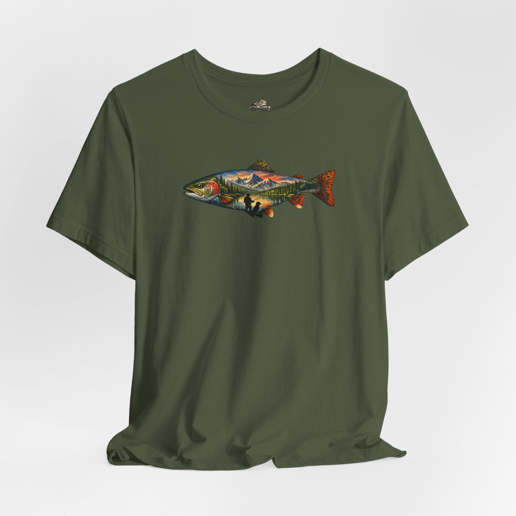 Trout Landscape Graphic Tee — Nature Fisherman T-Shirt