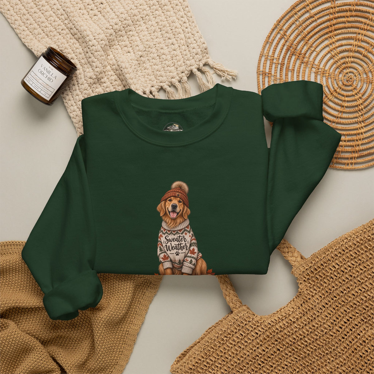 Golden Retriever in Sweater Crewneck Sweatshirt — Cozy Dog Lover Pullover