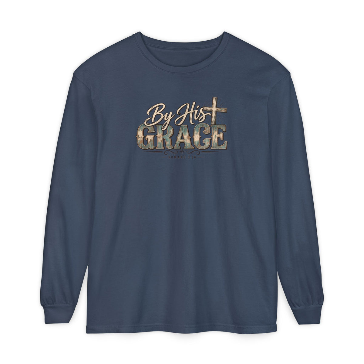By His Grace Long Sleeve Shirt — Christian Faith Tee with Cross