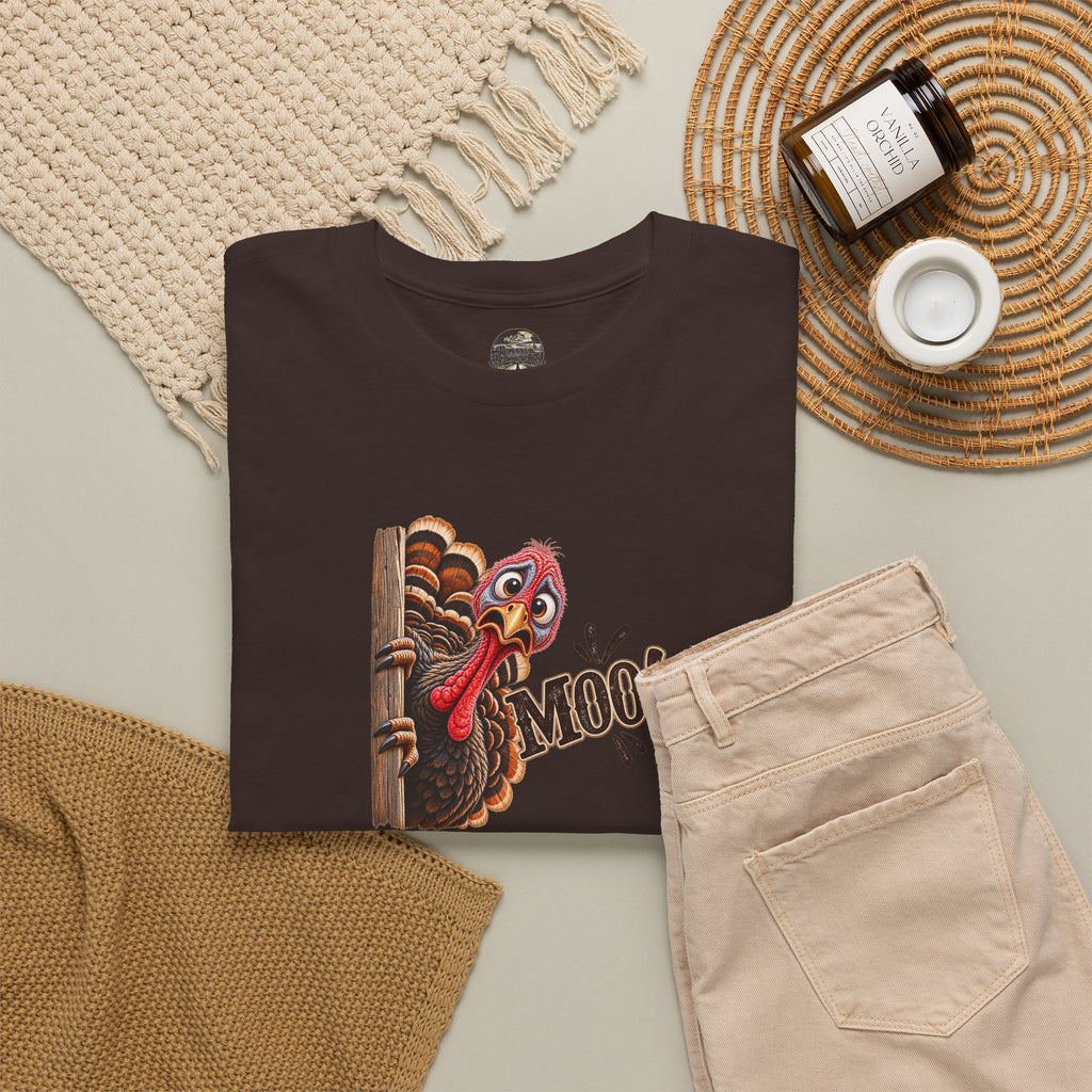 Turkey Peeking 'Moo!' Tee — Funny Thanksgiving Turkey T-Shirt