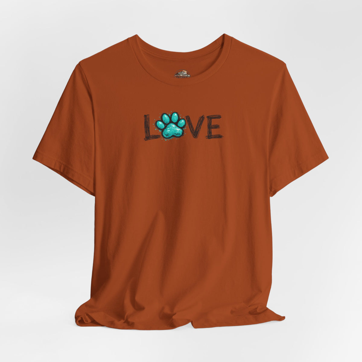 Love Paw Print T-Shirt — Teal Paw "LOVE" Graphic Tee for Dog Lovers