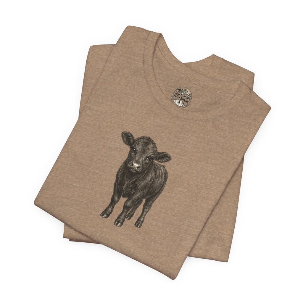 Cow Illustration T-Shirt — Cute Black Calf Graphic Tee