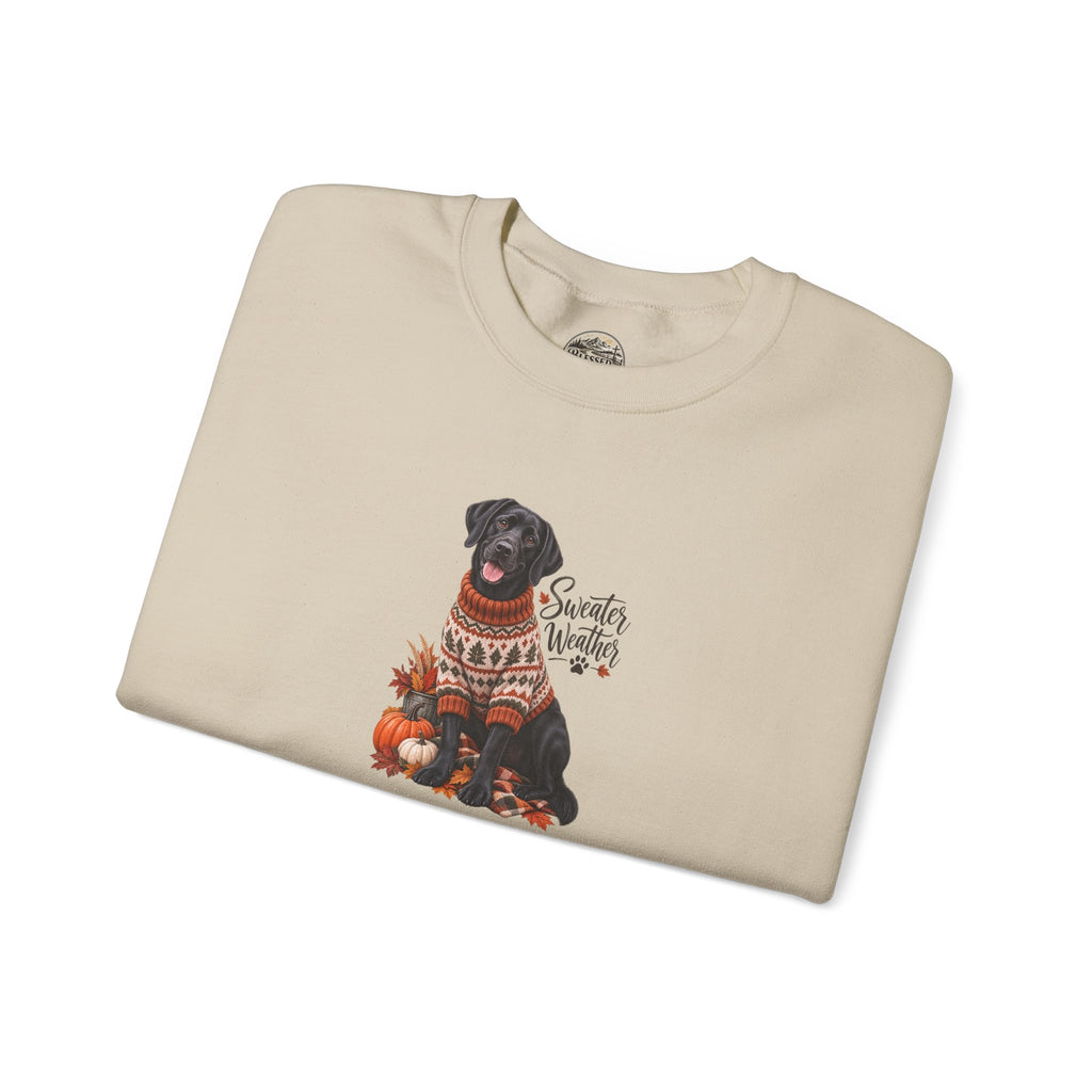 Crewneck Sweatshirt — Black Lab in Cozy Sweater "Sweater Weather" Autumn Design