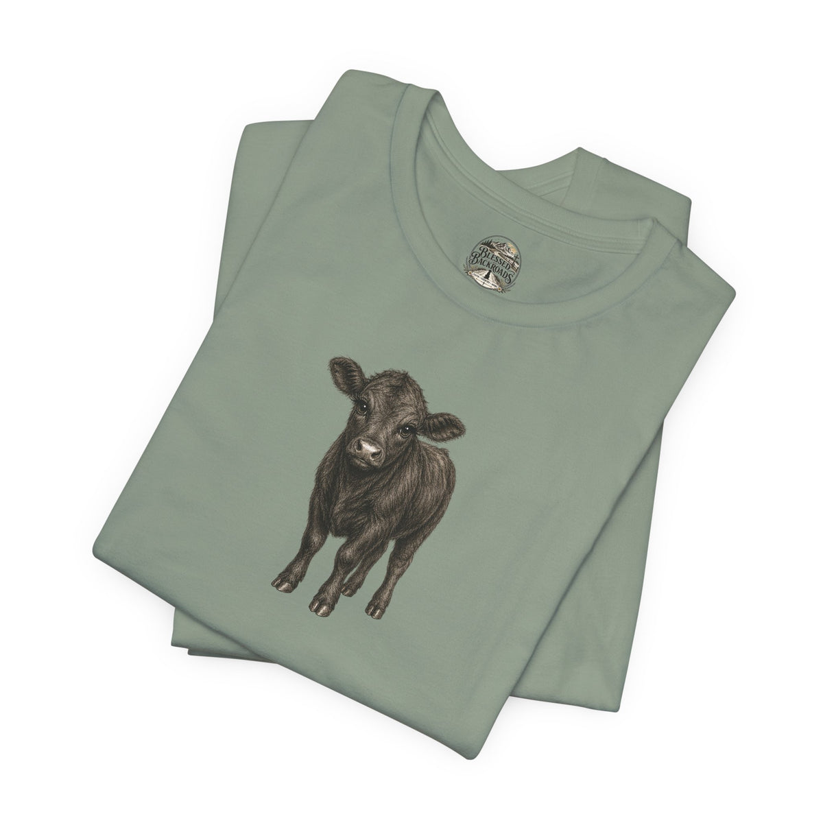 Cow Illustration T-Shirt — Cute Black Calf Graphic Tee
