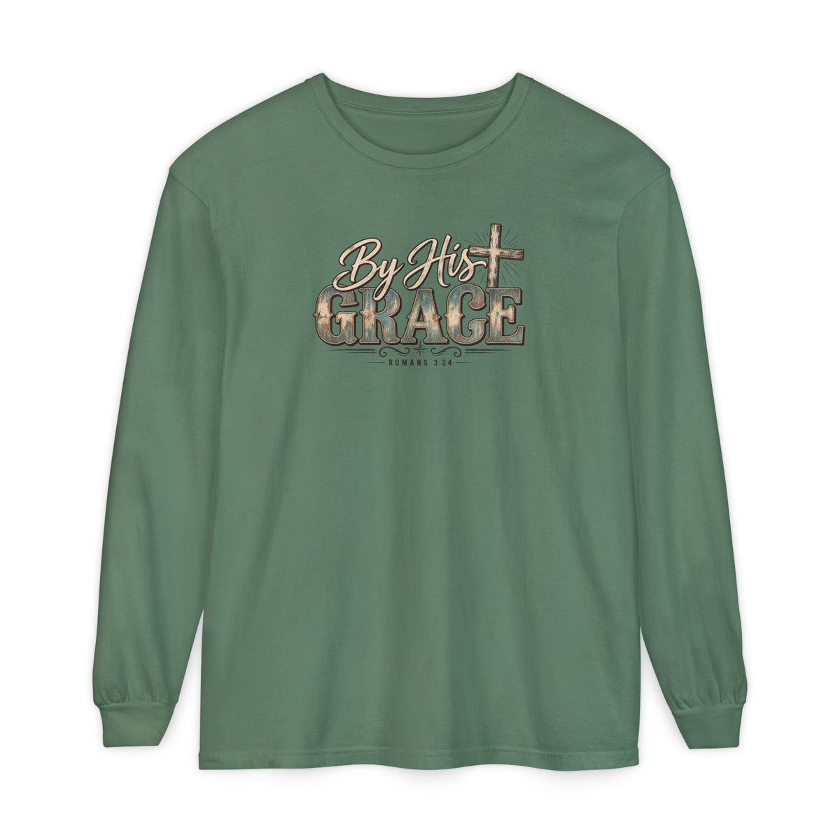 By His Grace Long Sleeve Shirt — Christian Faith Tee with Cross