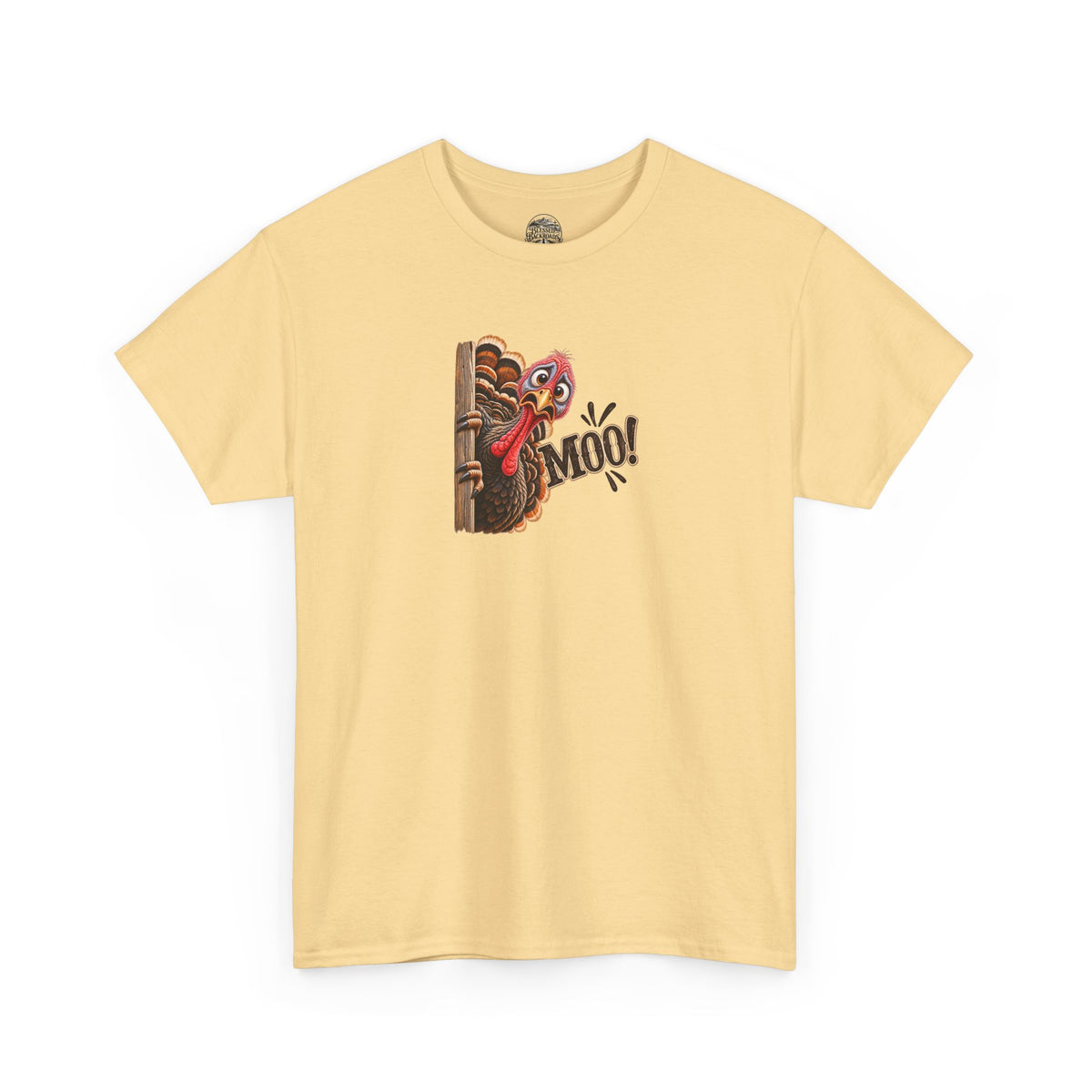 Turkey Peeking 'Moo!' Tee — Funny Thanksgiving Turkey T-Shirt