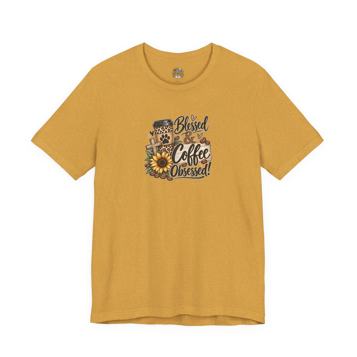Blessed & Coffee Obsessed Tee — Sunflower Coffee Lover T-Shirt
