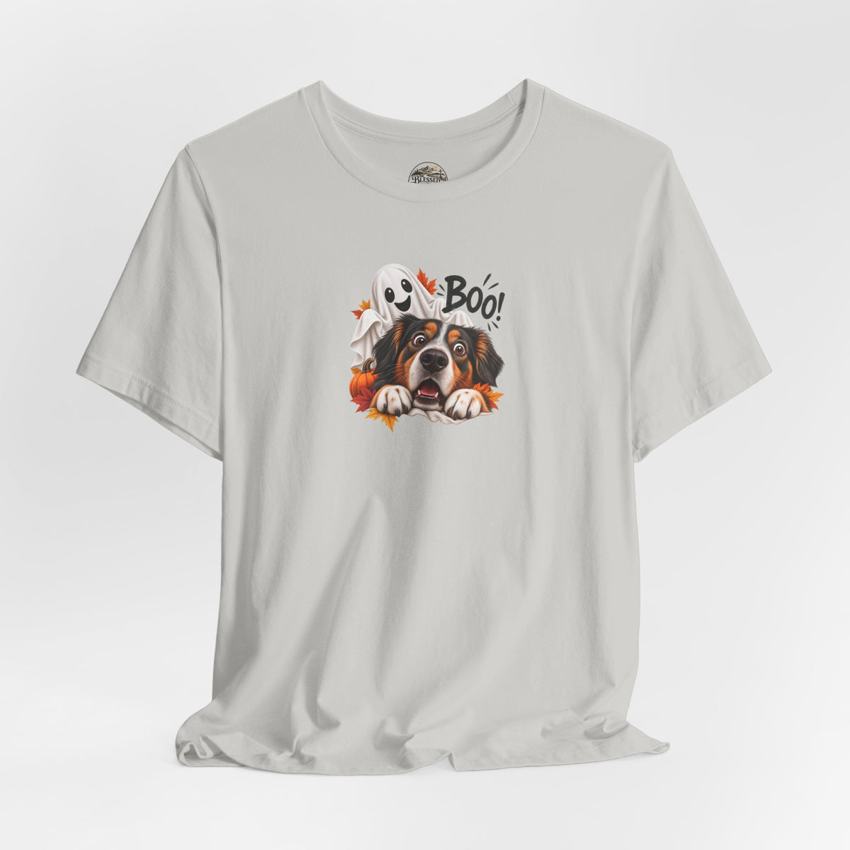 Halloween Dog Tee — "Boo!" Ghost Bernese Mountain Puppy T-Shirt