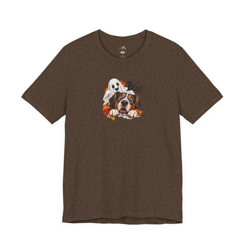 Halloween Dog Tee — "Boo!" Ghost Bernese Mountain Puppy T-Shirt