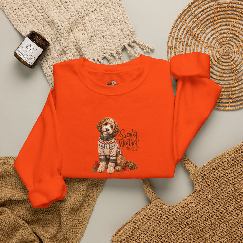 Dog in Sweater Crewneck Sweatshirt — "Sweater Weather" Cozy Fall Pullover