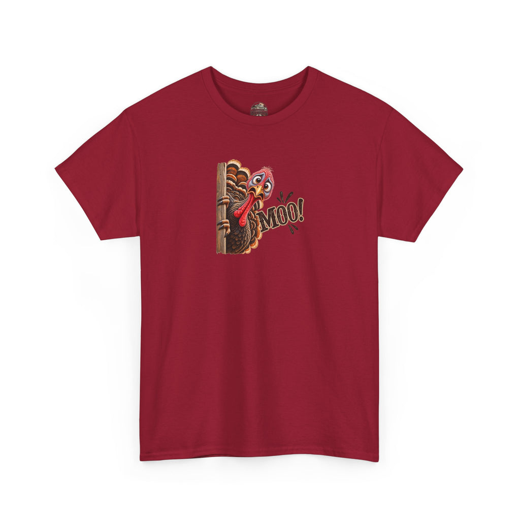 Turkey Peeking 'Moo!' Tee — Funny Thanksgiving Turkey T-Shirt