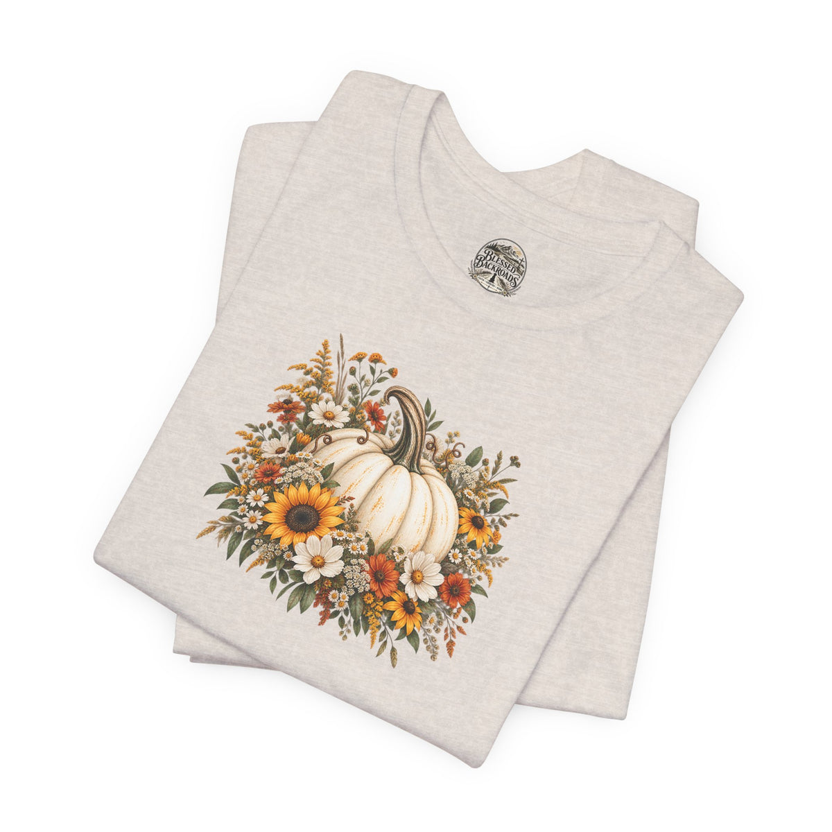 Fall Pumpkin & Sunflower T-Shirt — Autumn Floral Harvest Tee